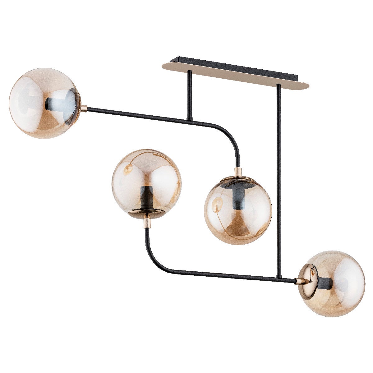Lampa wisząca Taco złoto-czarna-bursztynowy 4xE14x10W nowoczesna wym: 53 x 15 x 83 cm szkło Alfa