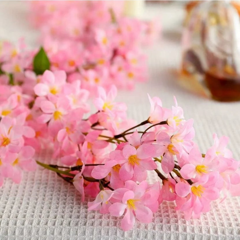 2 Pcs 5.6FT Artificielle Sakura Fleurs Guirlande Faux Oriental Guirlande De Cerisier Maison Jardin Fête De Mariage Décor (Rose) - 4