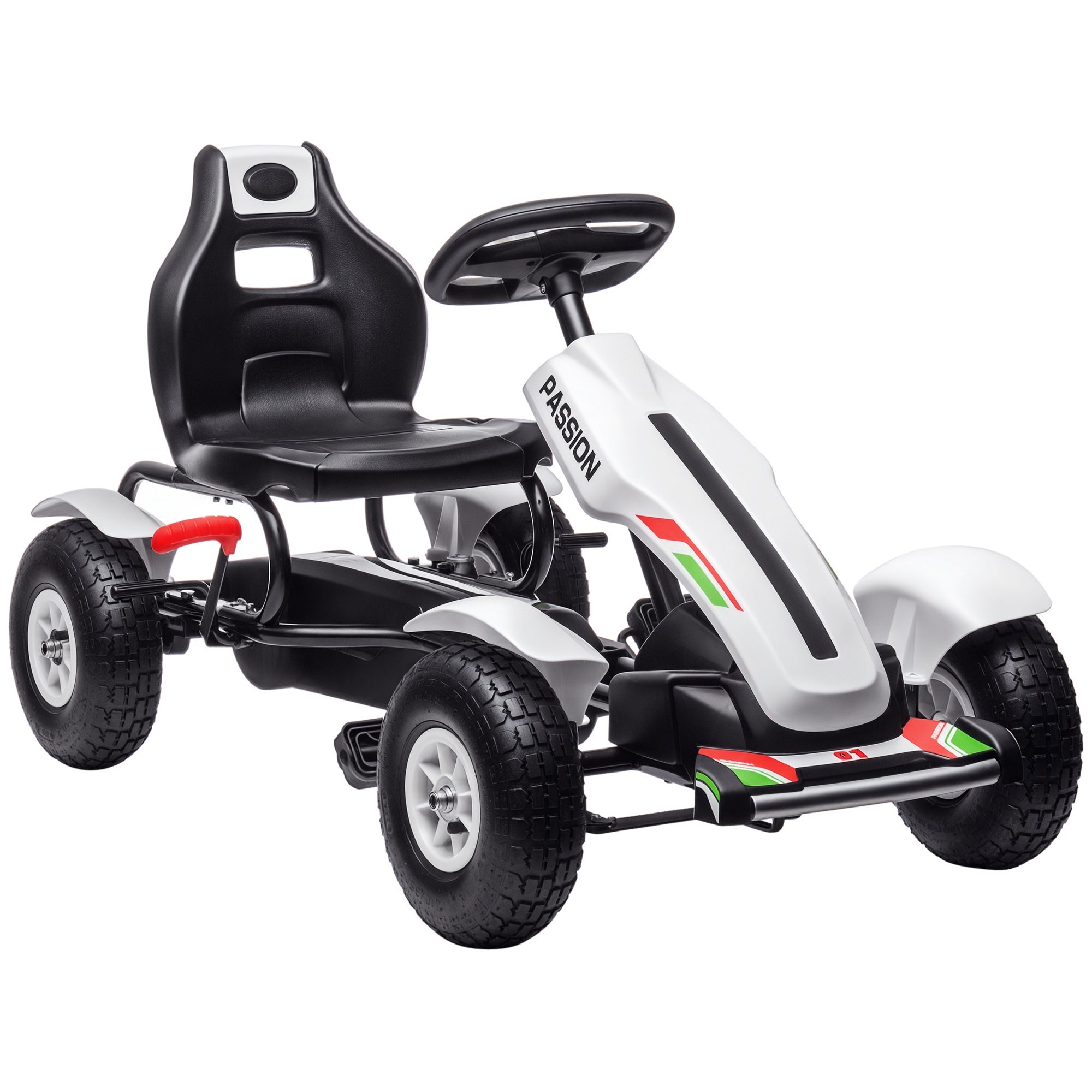 HOMCOM Kart pour enfants 5-12 ans, kart à pédales en plastique et métal avec siège réglable, frein à main et marche arrière, 121x58x61 cm, rouge