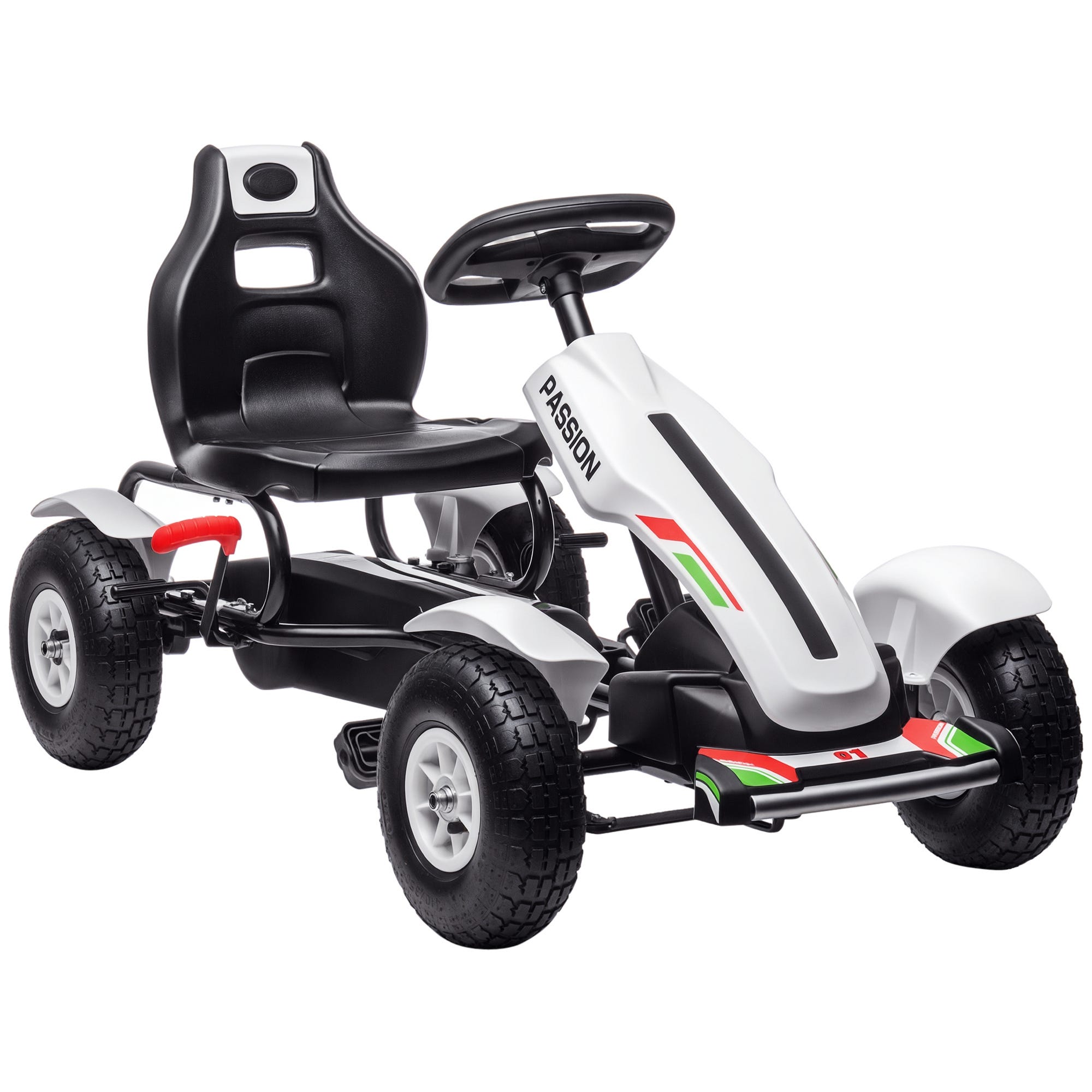 HOMCOM Kart pour enfants 5-12 ans, kart à pédales en plastique et métal avec siège réglable, frein à main et marche arrière, 121x58x61 cm, rouge HOMCOM Kart pour enfants 5-12 ans, kart à pédales en plastique et métal avec siège réglable, frein à main et marche arrière, 121x58x61 cm, rouge