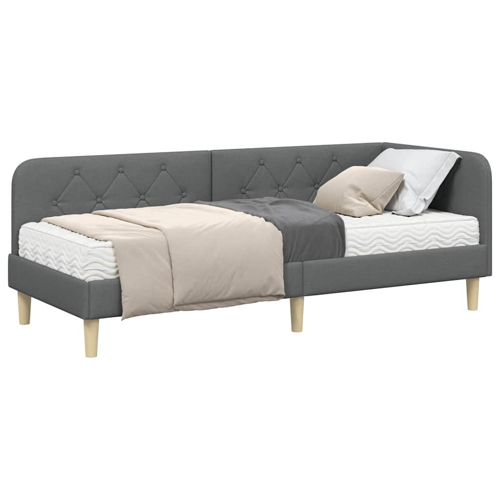 Cadre de lit d'angle gris foncé 80 x 200 cm tissu - 3