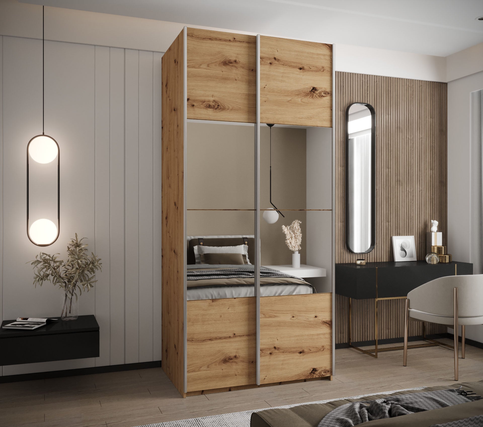 Szafa przesuwna wysoka Lux 4 100 x 64 x 245,5 cm artisan + artisan + u. srebrny - Abiks Meble - 2