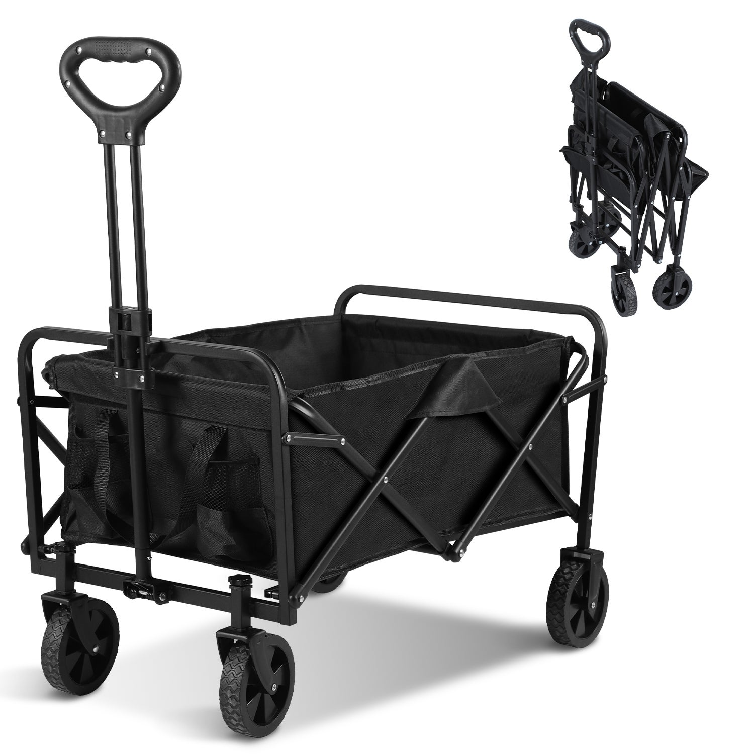 Carro de jardín plegable capacidad de carga 80 kg transporte plegable negro - asa ajustable para el transporte de mercancías herramientas todoterreno