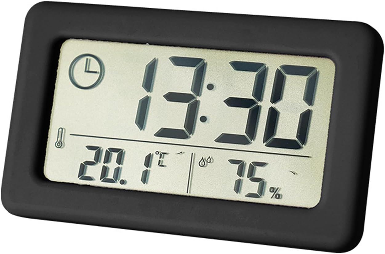 Elektroniczny termometr i higrometr, zegar, cyfrowy wskaźnik temperatury i wilgotności, czarny