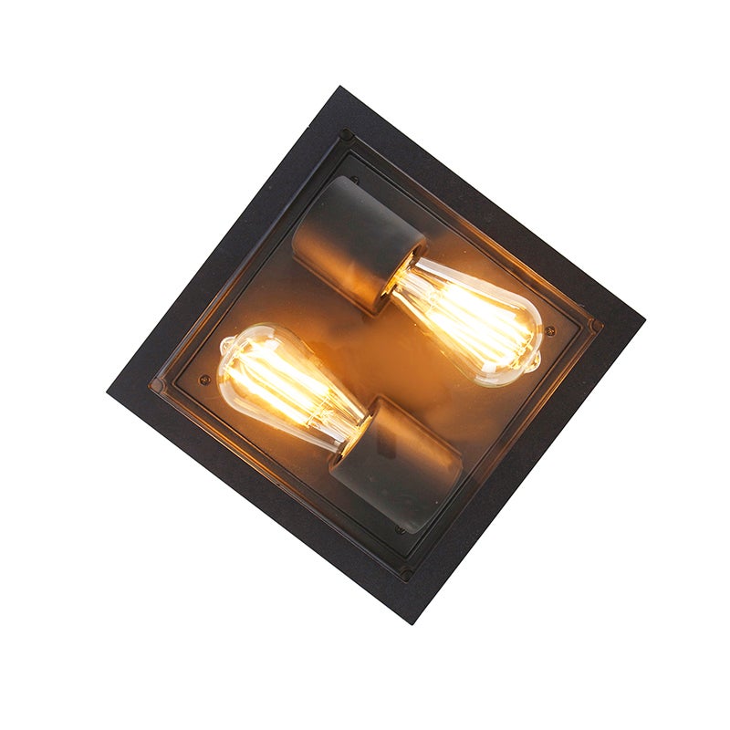 Qazqa design plafonnier extérieure, lumière plafond pour jardin - Charlois - noir, max. 40w, e27, 24cm, IP44, carré, à 2 - 6
