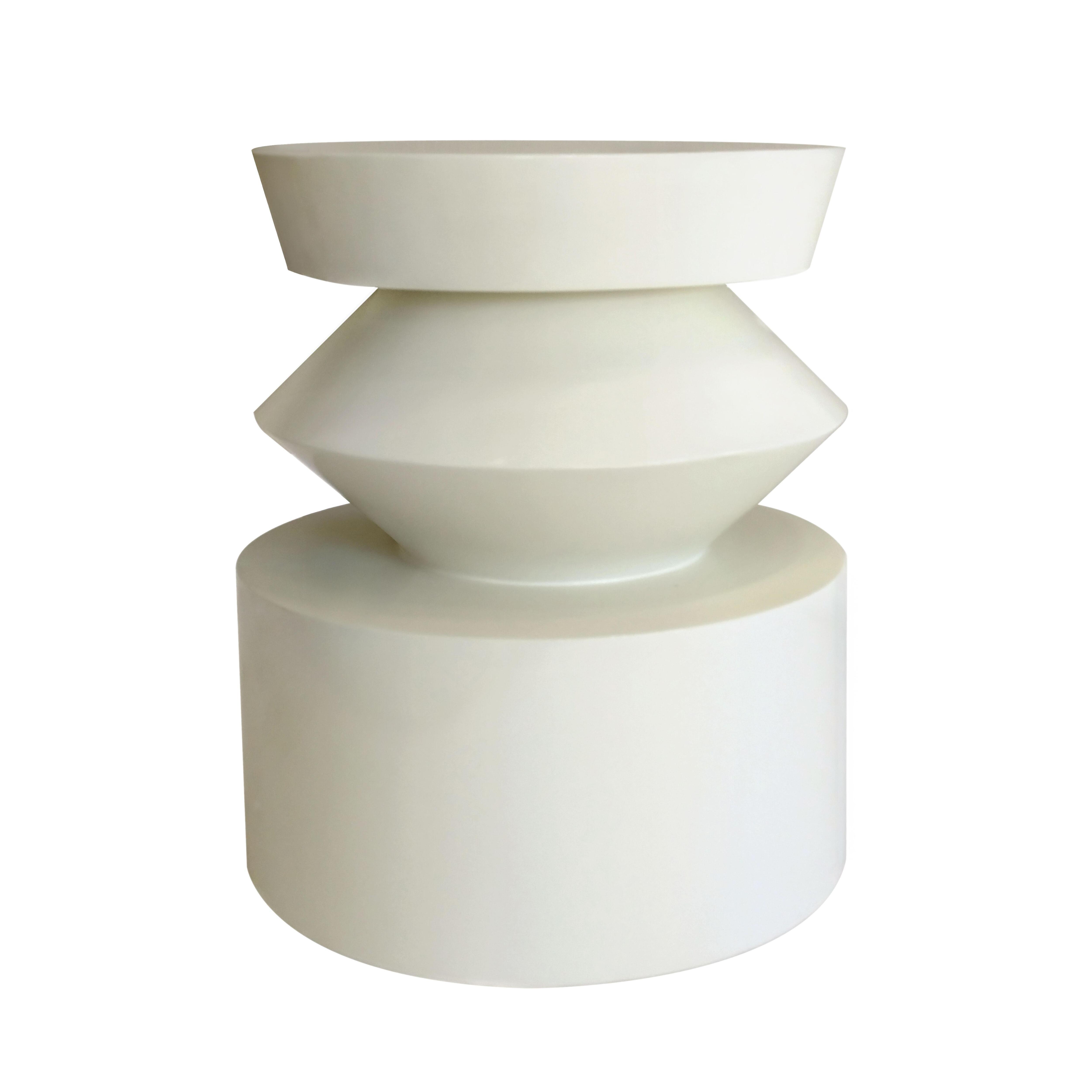 Table basse bout de canapé effet laqué ivoire diam 40 cm - 4