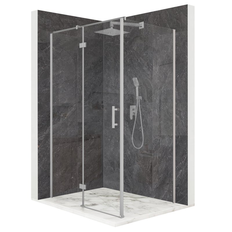 Kabina prysznicowa prostokątna drzwi uchylne srebrna 100x80cm szkło 6mm + powłoka