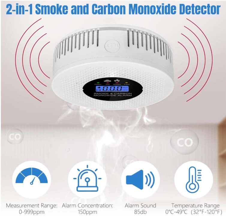 Detector de humo y monóxido de carbono BEAFACE Home 2 en 1, detección de 360°, alarma de gas para interiores, ideal para el hogar. - 3