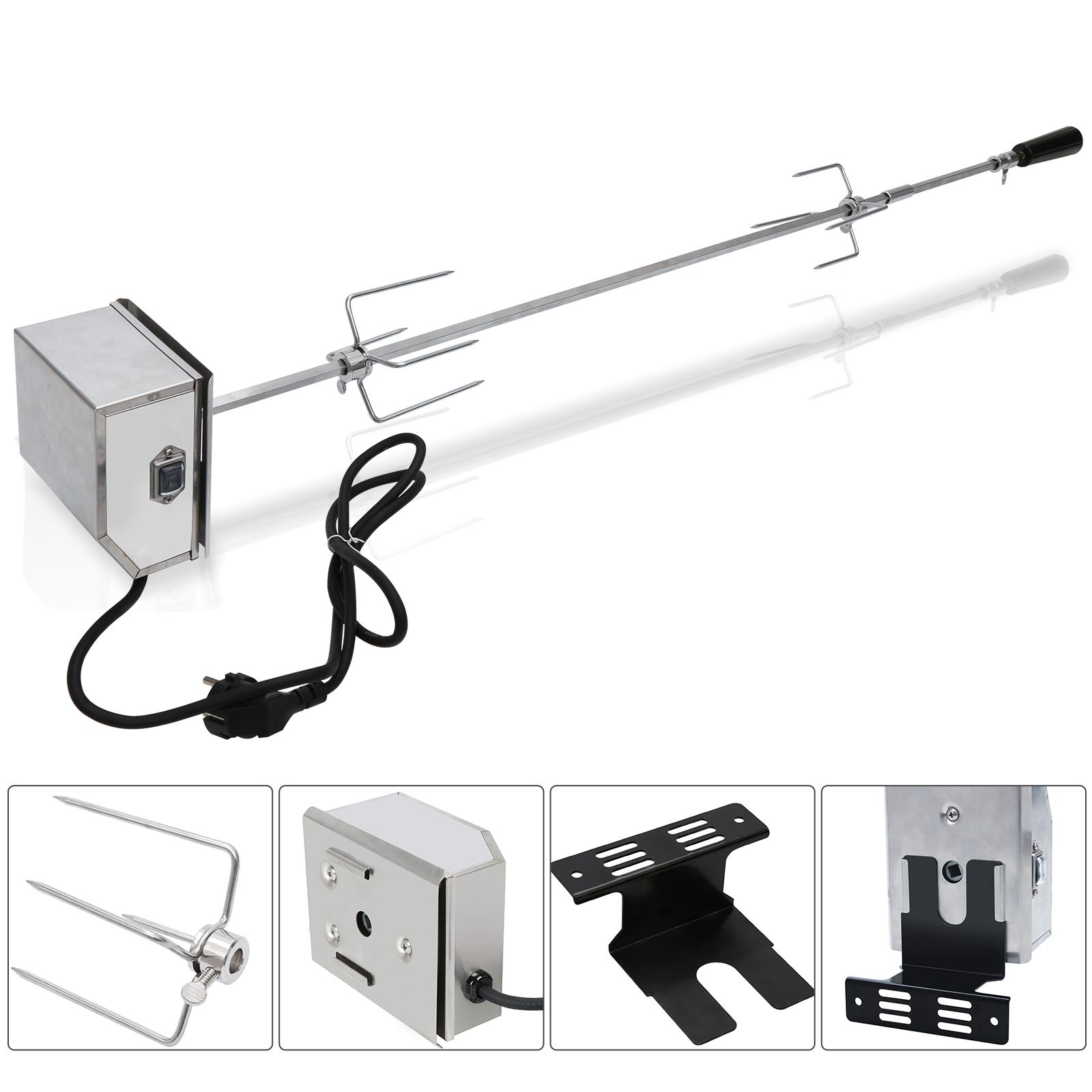 Set de brochettes - HENGMEI - 107 cm - Acier Inoxydable - Moteur Electrique 4W - 10 kg de charge Set de brochettes - HENGMEI - 107 cm - Acier Inoxydable - Moteur Electrique 4W - 10 kg de charge