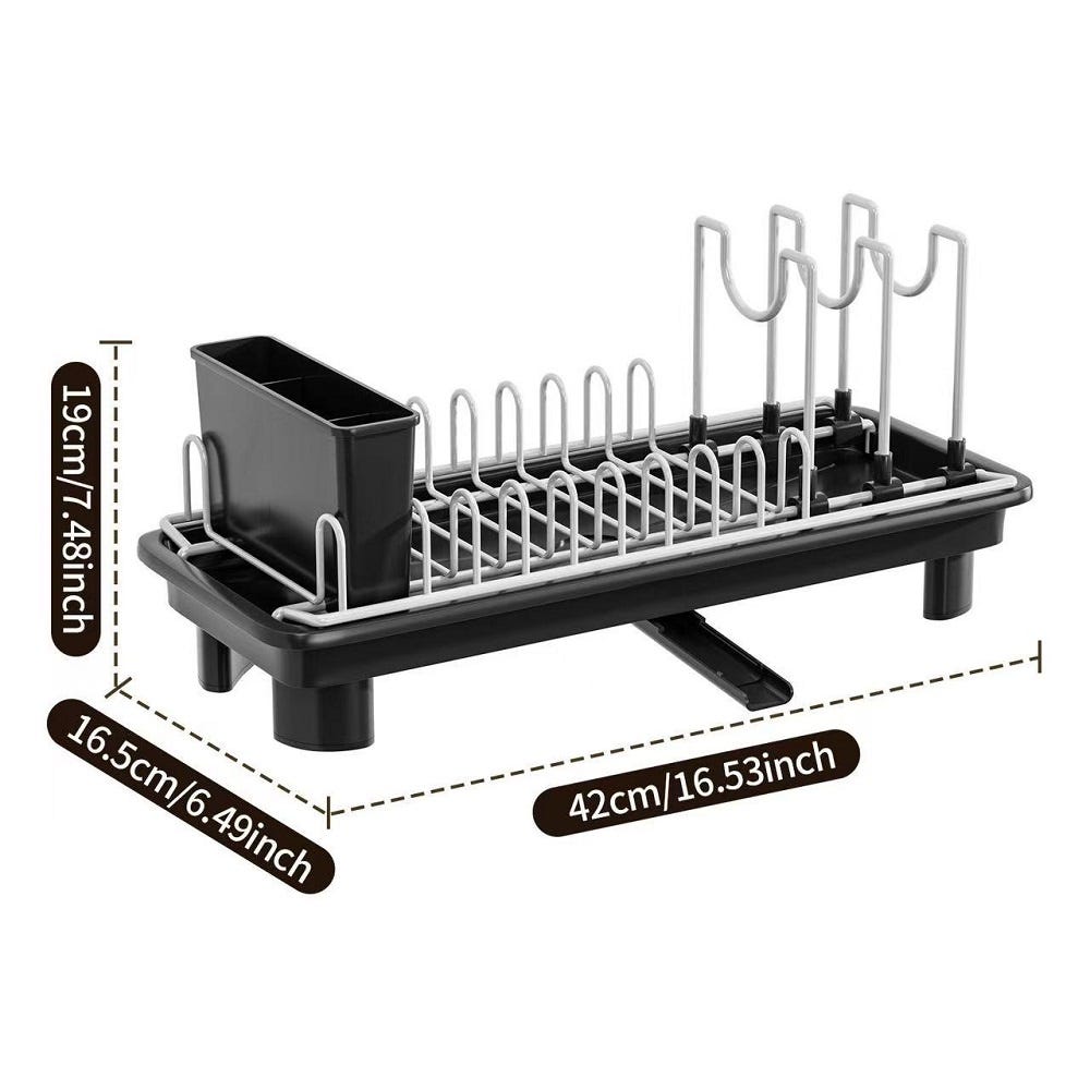 TidyIsles Égouttoir à Vaisselle Compact Noir – 2 En 1 Avec Porte-Ustensiles, Drainage 360°, Peu Encombrant, 8 Assiettes + Bols