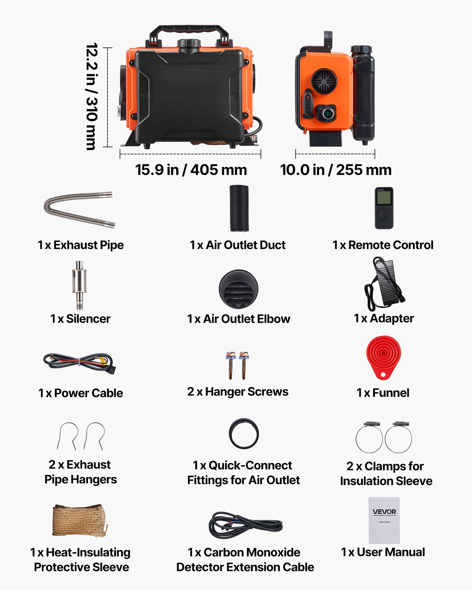 Chauffage Diesel VEVOR 8 kW DC 12 V/24 V, Tout-en-Un Portable, avec Télécommande et Écran LCD, Réservoir de Carburant 4,5 L, pour Camion Camping-car - 7