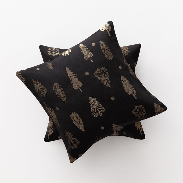 Pack de 2 capas de almofada de natal em jacquard de algodão noir e or 45x45 cm - Silvet