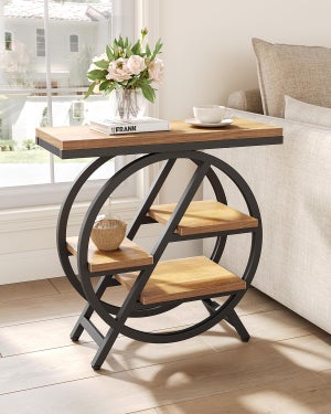 Tribesigns Table D'appoint à 2 Niveaux, Table D'appoint Ronde Industrielle Avec étagère De Rangement, Petite Table D'appoint, Table De Chevet Moderne Pour Salon, Chambre à Coucher (1, Marron/noir