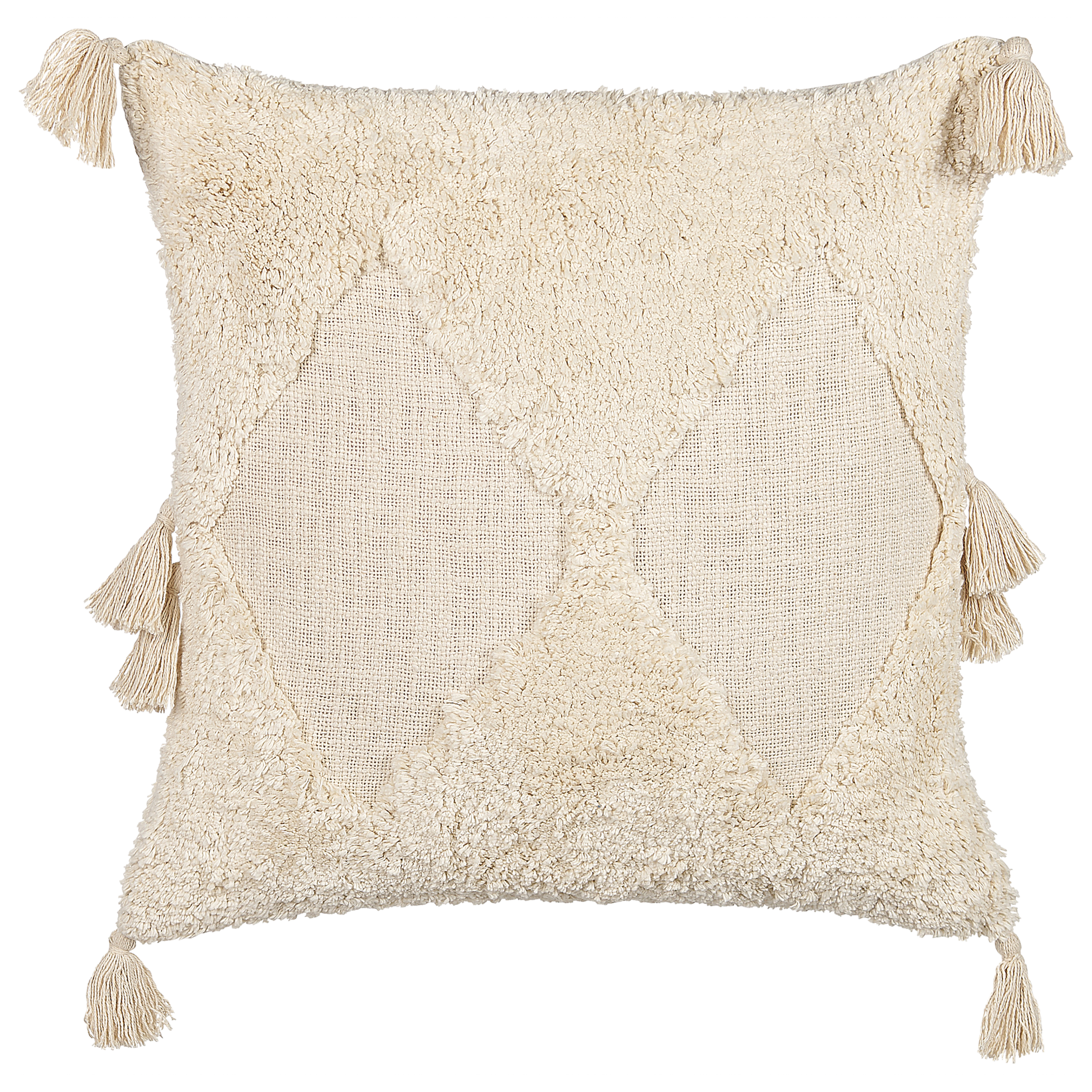 Beliani cojín decorativo avium algodón 45 x 45 cm geométrico copetudo beige claro