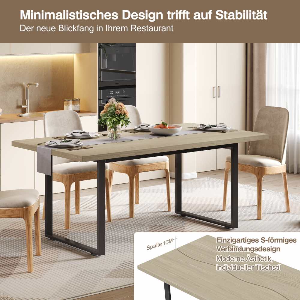 Drewniany stół jadalny w stylu industrialnym 160×80 cm dla 6-8 osób, solidna metalowa rama, odporny na zarysowania i wodę, kompaktowy design - 4