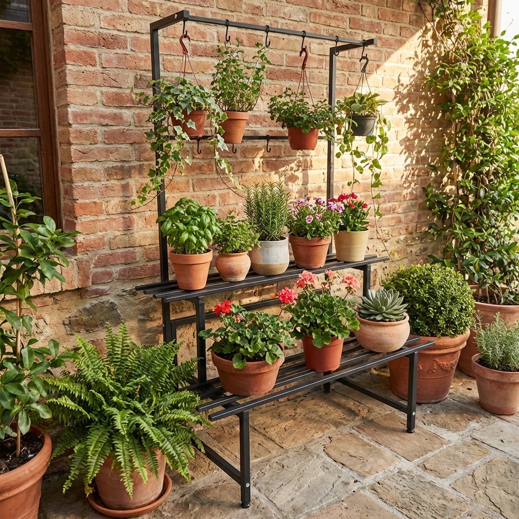 Scaffale portapiante portafiori fioriere giardino terrazzo grandi esterno interno acciaio verticale portavasi da esterno 2RIP120CM+GANCI - 5