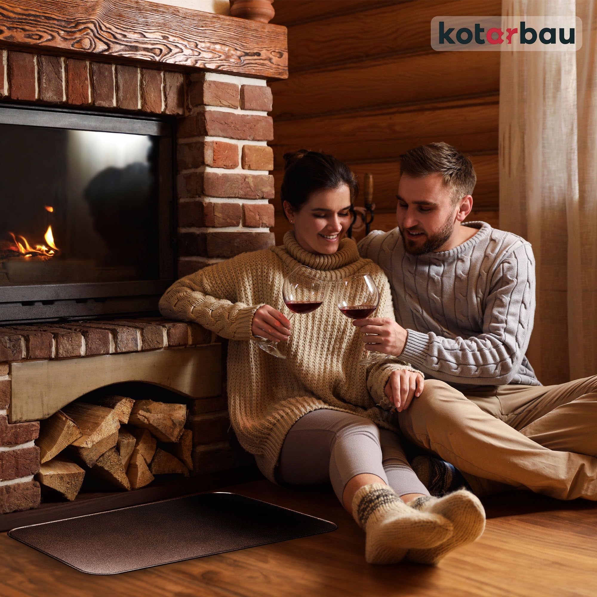 Plaque de protection de sol pour poêles et cheminées 48 x 80 cm - en acier - Cuivre antique - Protection Anti-Étincelles pour Foyers - KOTARBAU - 7