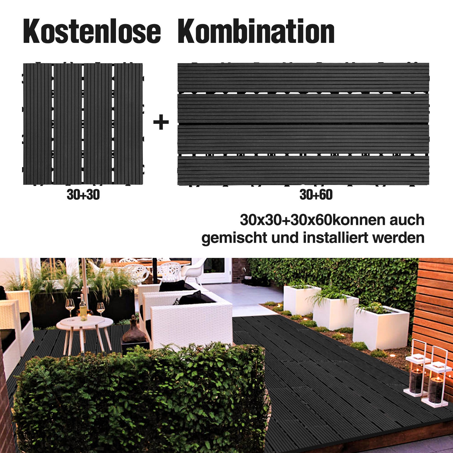 Lastra per terrazza Lastre in legno composito WPC 30 x 30 cm Lastre da giardino per esterni clip-on 11x antracite - 4