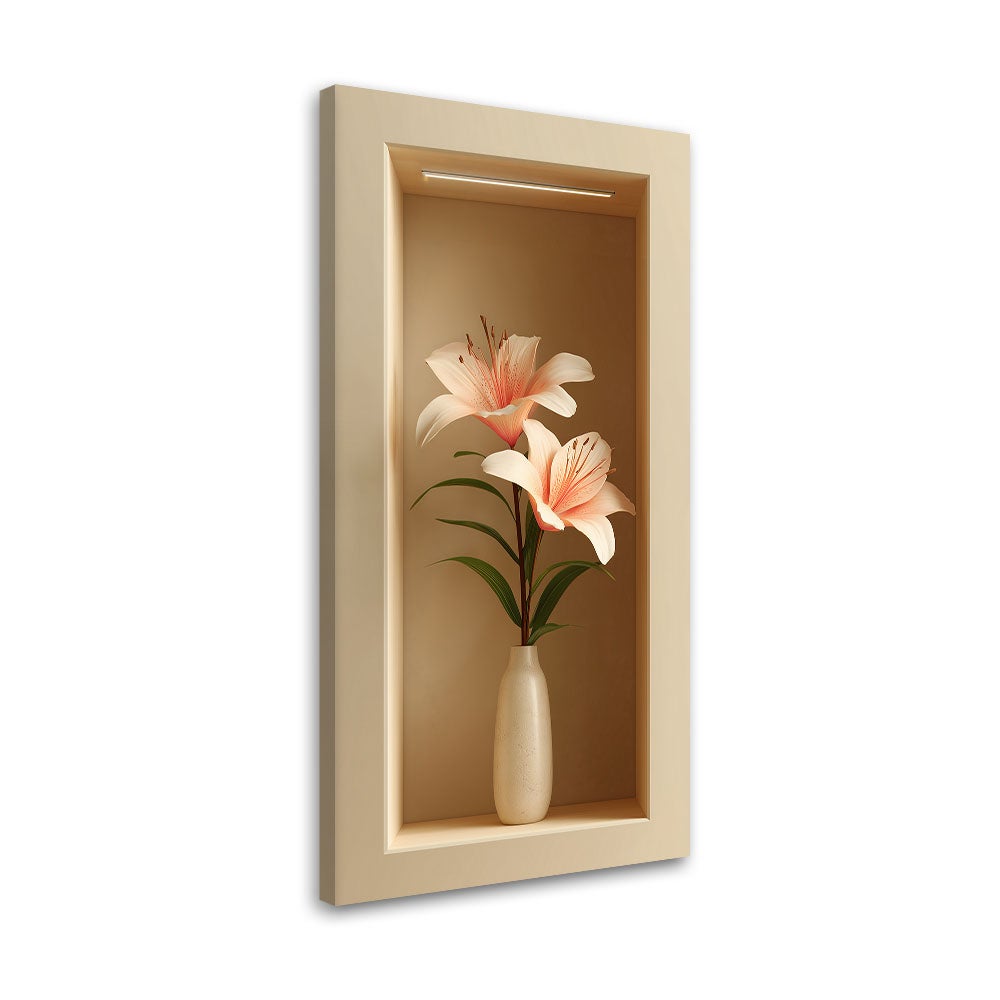 Obraz na ścianę do salonu sypialni, Kwiaty w wazonie we wnęce 3d 50x100