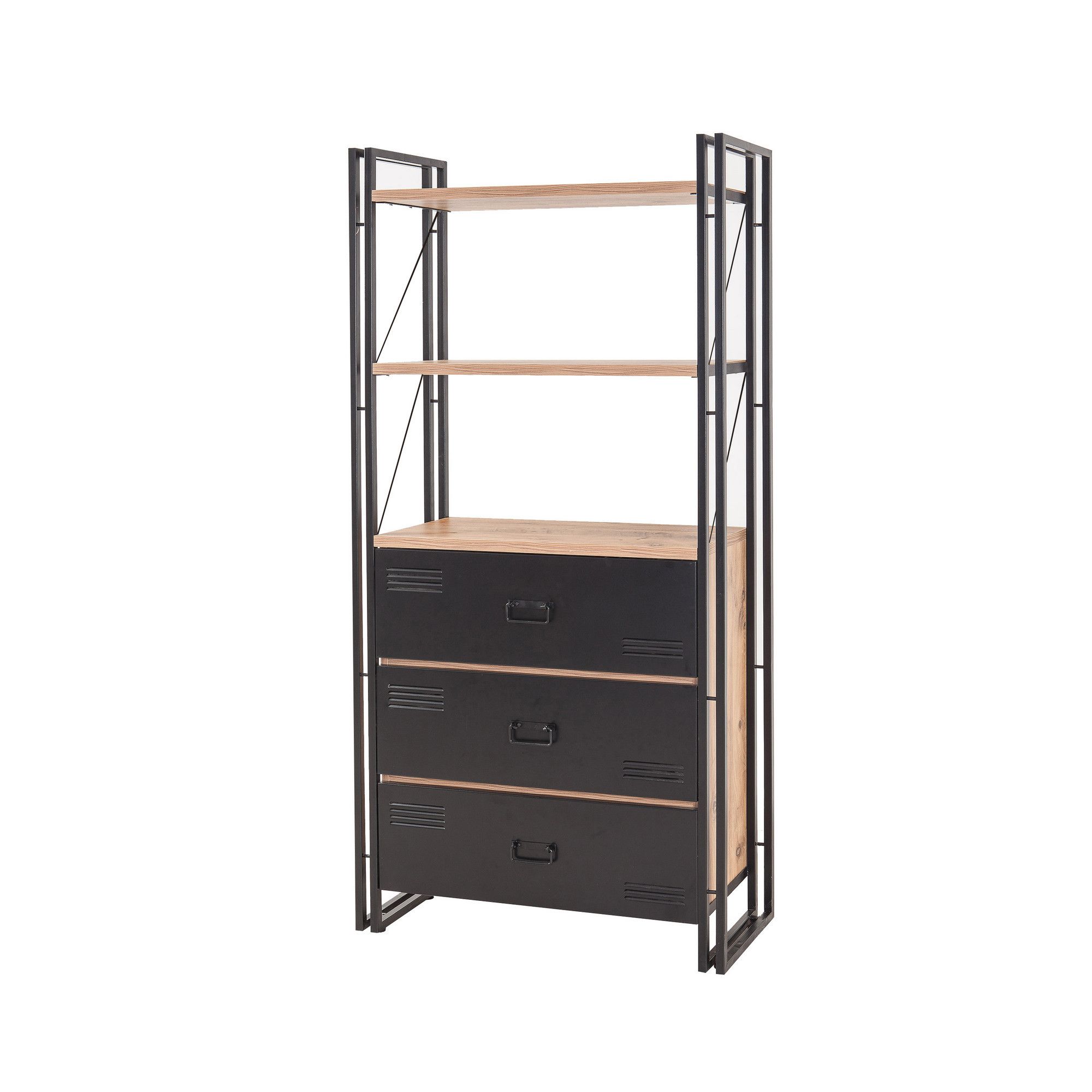 Bibliothèque Broron H180cm Métal Noir et Bois Pin foncé | Leroy Merlin