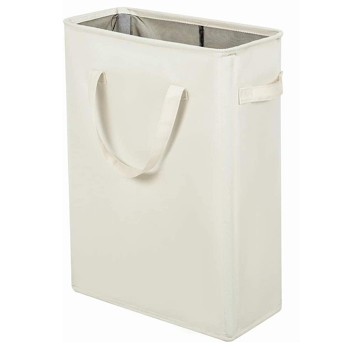 Cesto Portabiancheria Pieghevole A Rete ALYER - Semi Rotondo Con Gancio, Bianco, 68x35x22 Cm