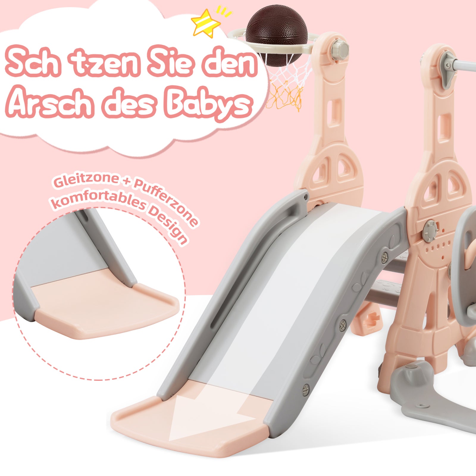 Toboggan 4 en 1 pour Enfant, Aire de Jeux Extérieure et Intérieure avec Escaliers, Balançoire, Toboggan et Panier de Basket pour Enfants de 1 à 6 ans - 7