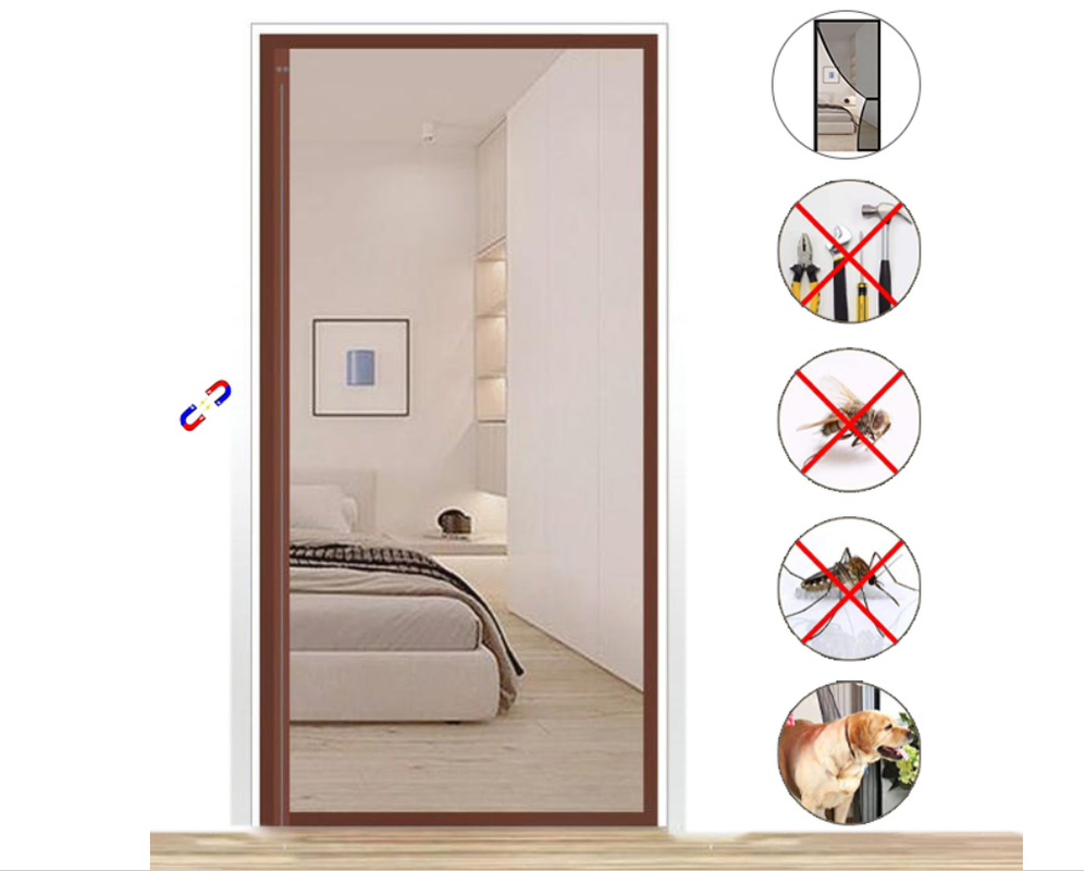 Zasłona drzwiowa przeciw owadom z magnesami, antykomarowa magnetyczna zasłona drzwiowa, brązowy, 100 cm x 200 cm