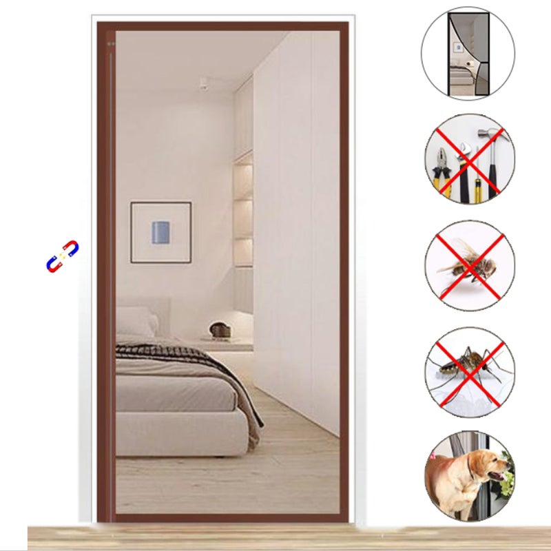 Zasłona drzwiowa przeciw owadom z magnesami, antykomarowa magnetyczna zasłona drzwiowa, brązowy, 100 cm x 200 cm