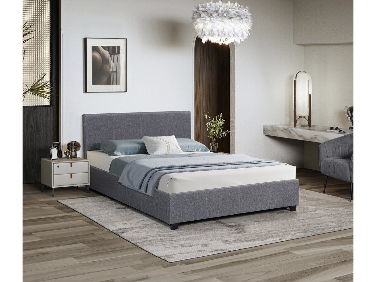 Letto Matrimoniale Prado Con Cassetti E Materassi - 140x200cm, Grigio, Velluto Antimacchia - Foto 3