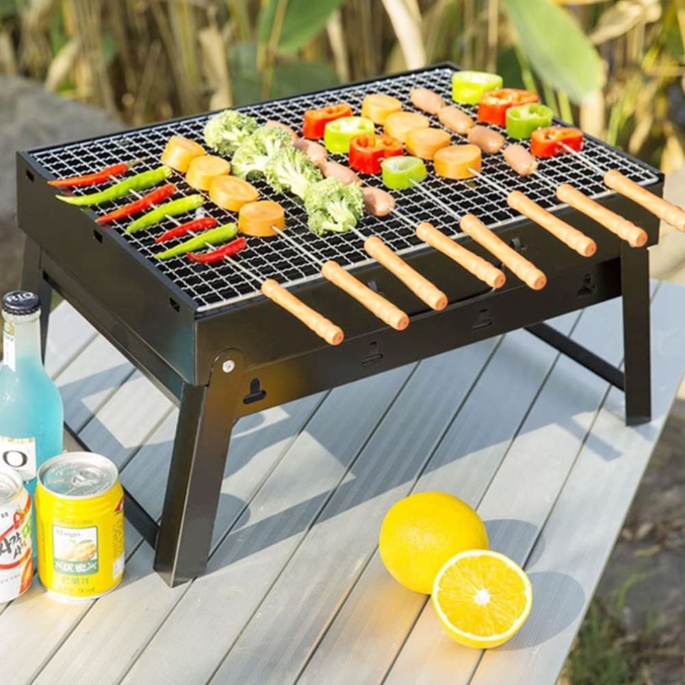 10 pezzi di spiedini per barbecue in acciaio inossidabile, riutilizzabili, per barbecue, kebab, bastoncini di ferro, strumenti da campeggio per picnic - 2