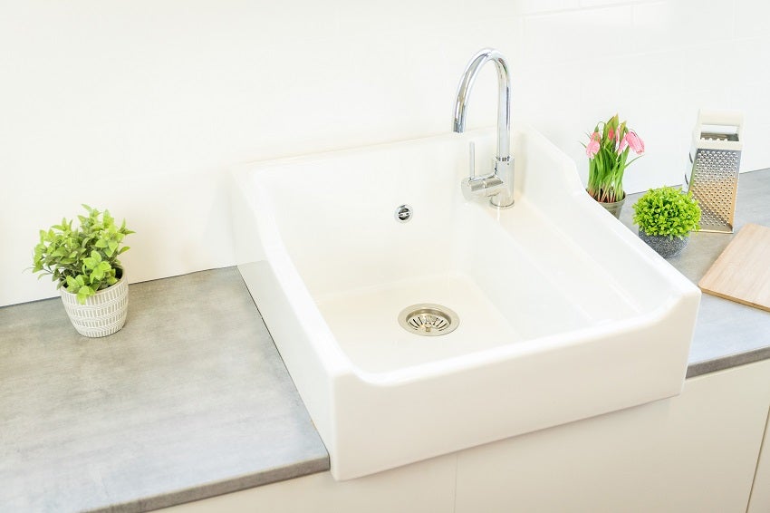 Evier Céramique Timbre D'office 1 Bac Vintage Blanc 60cm - 4