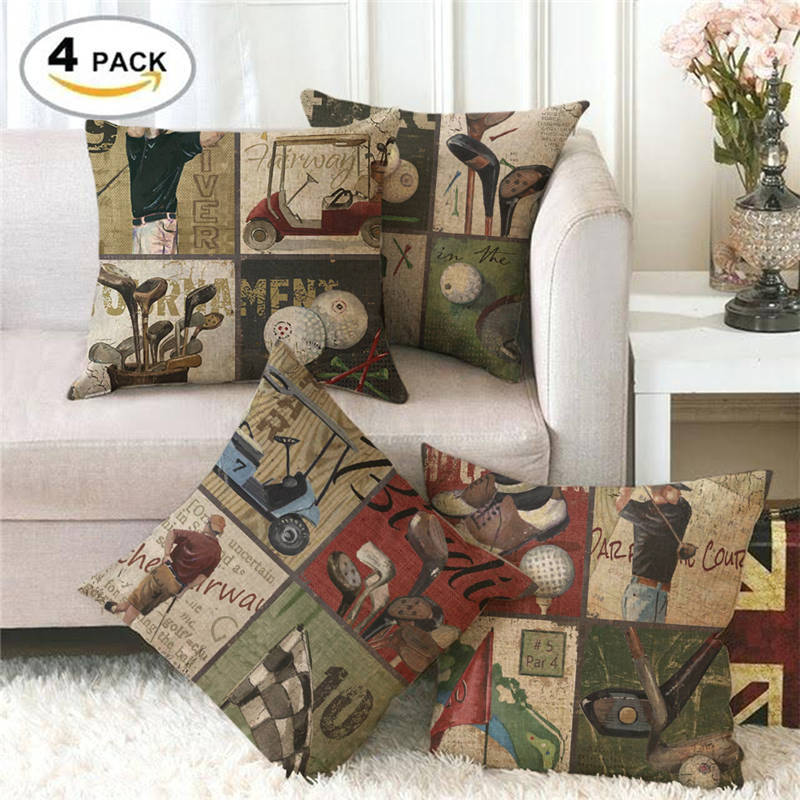 Lot de 4 housses de coussin de golf, 45 x 45 cm, housses de coussin carrées en lin noir pour canapé, salon, chambre, décoration intérieure. - 8