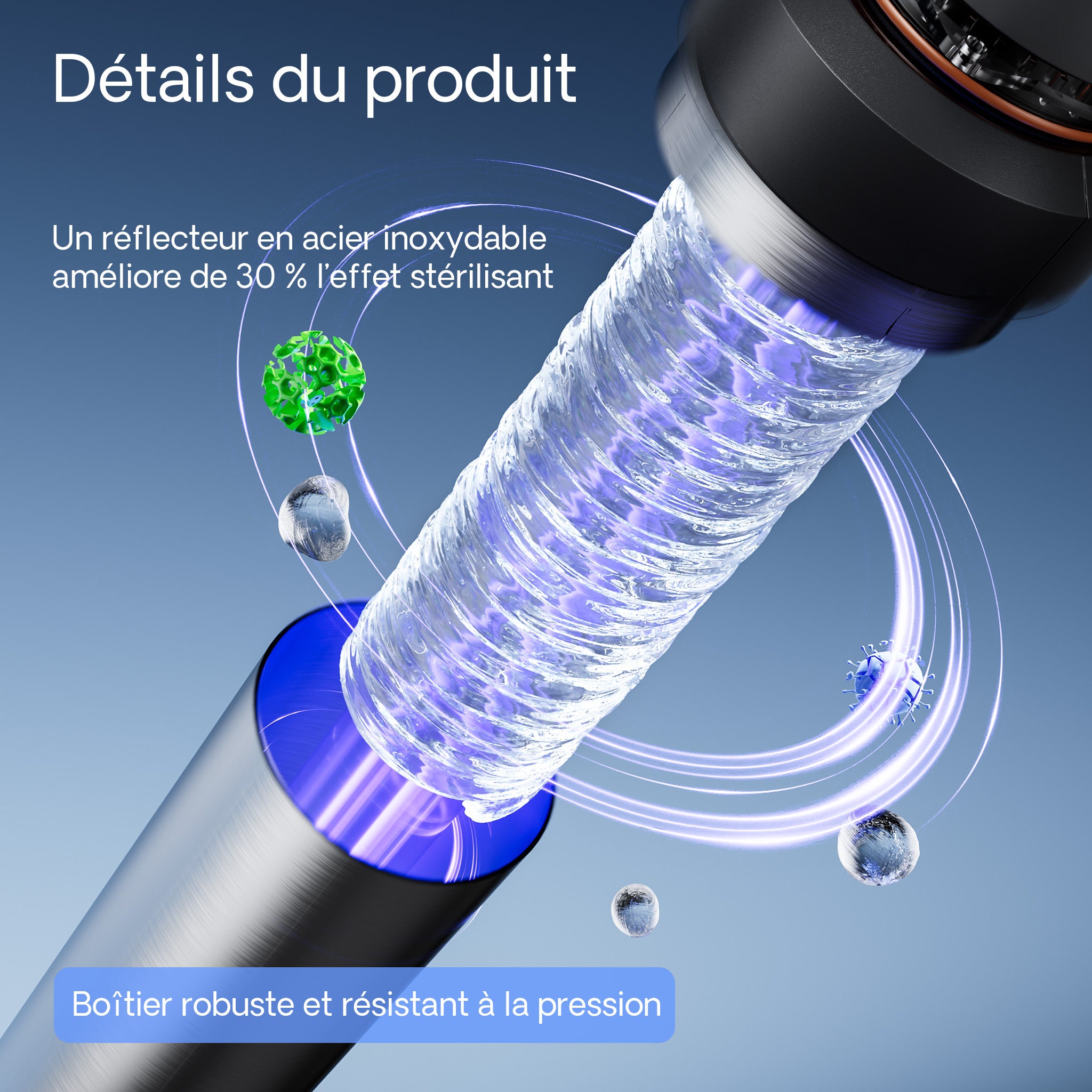 CUV-655 Stérilisateur Clarificateur bassins/étang - débit max. 8000 l/h - avec Lampe rayons UV-C 55 W + Miroir inox + Aimants - pour… SunSun - 4