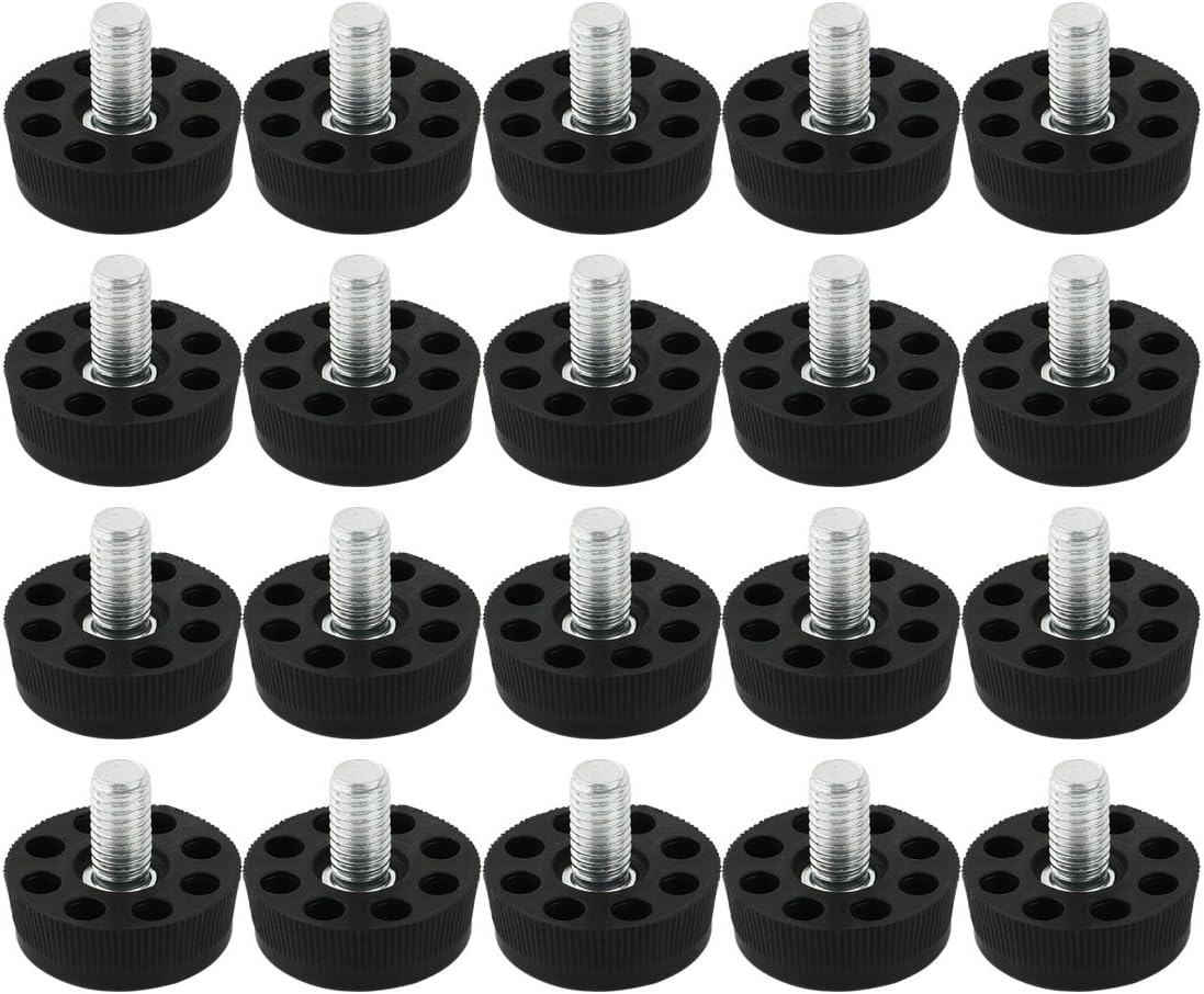 Czarne regulowane nóżki, 20 sztuk, do stołów i krzeseł, ochrona podłogi, 8 otworów, gwint M8 x 20 mm