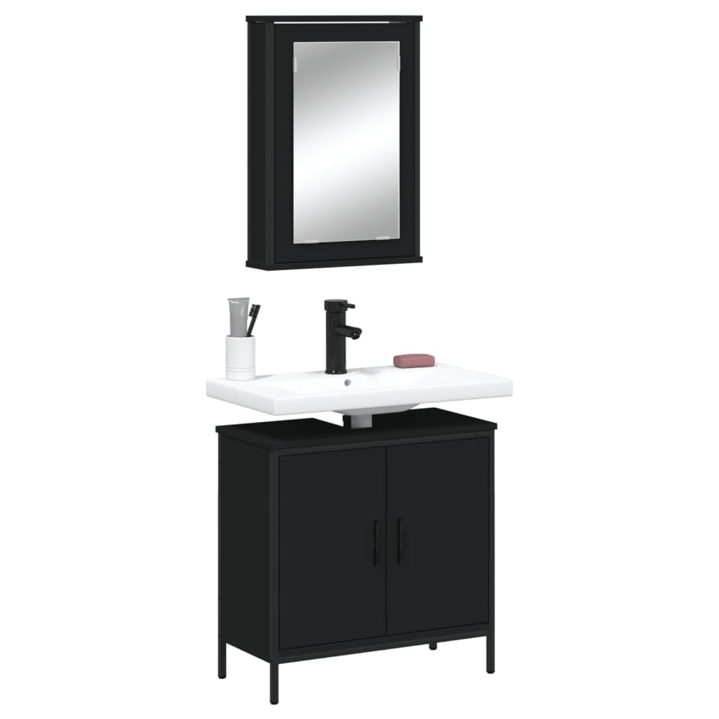 Ensemble de meubles salle de bain noir bois d'ingénierie FR31066