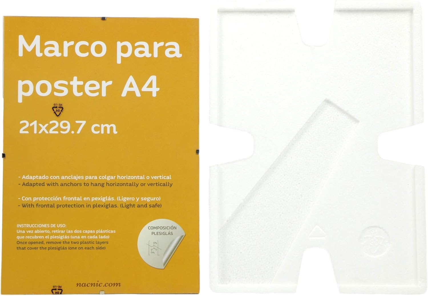 Nacnic Lot de 4 cadres clips transparents Supports transparents pour photos, dessins ou feuilles A4 21x29,7cm Avec plexiglas et ancres pour accrocher - 7