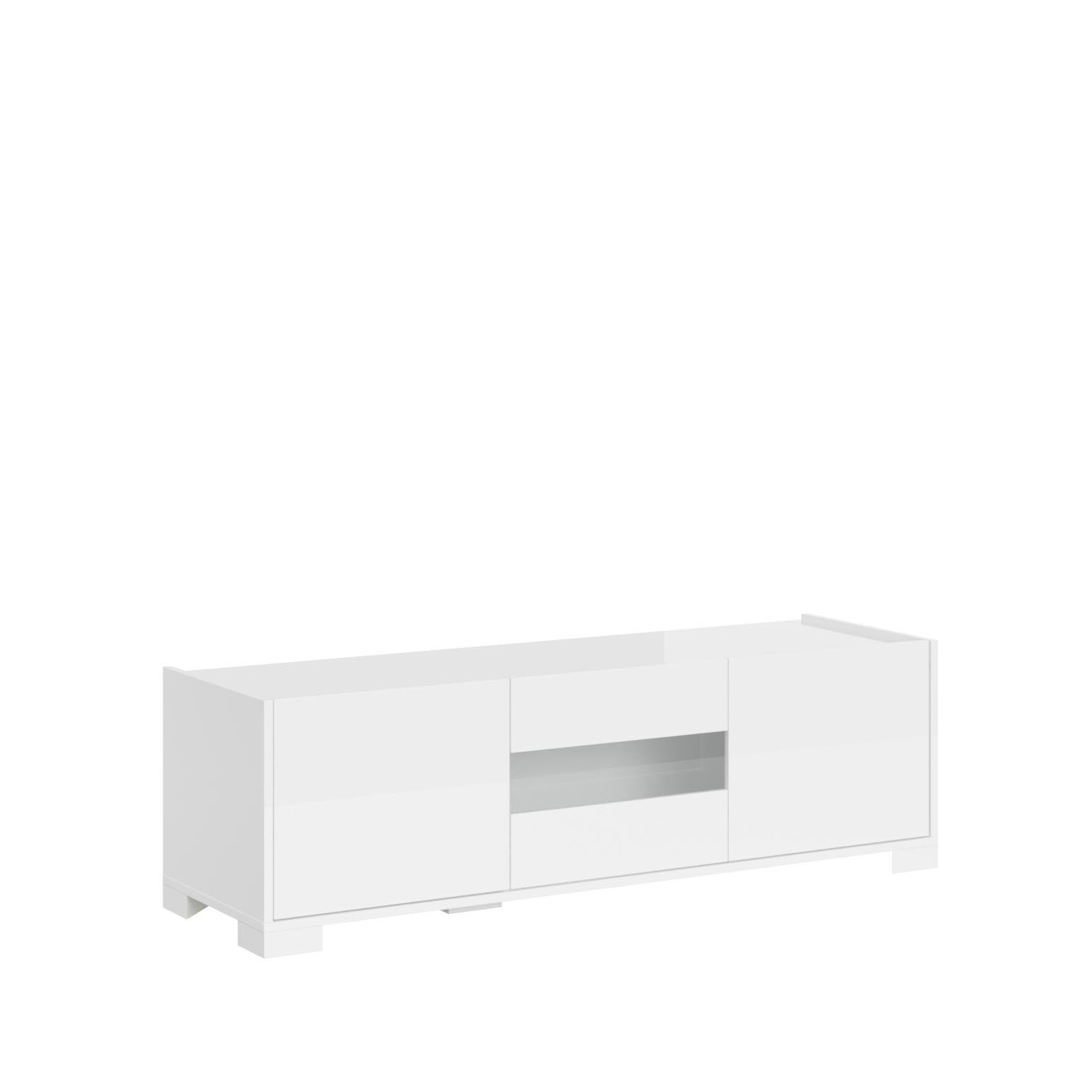 Stolik RTV 3-drzwiowy 130x40x40 cm Biały połyskujący refleks