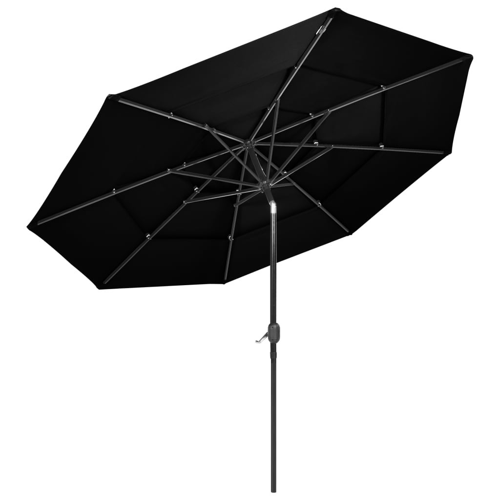 Parasol à 3 niveaux avec mat en aluminium Noir 3 m - 3