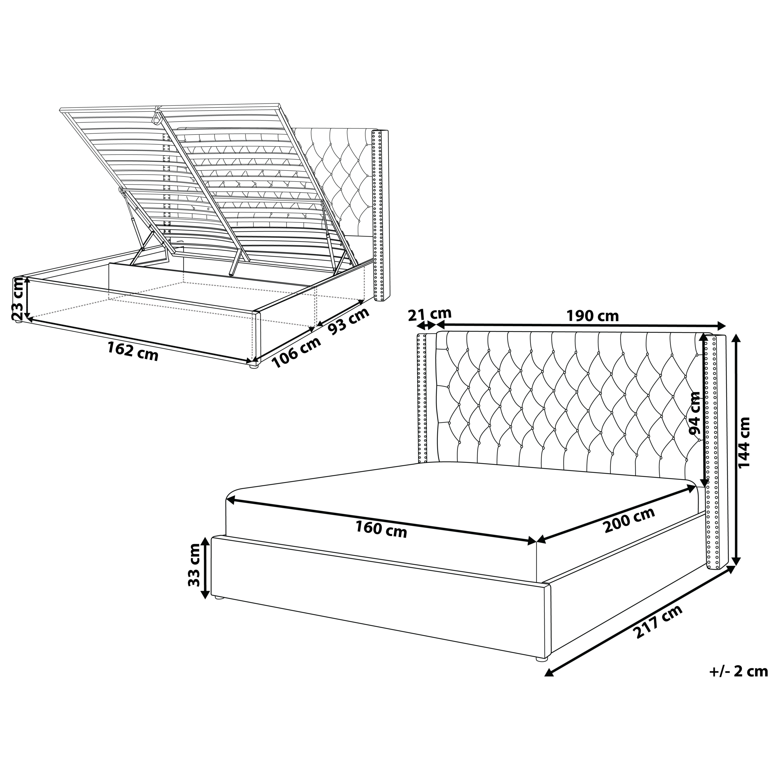 Letto contenitore Velluto LUBBON 160 x 200 cm Grigio chiaro - 3