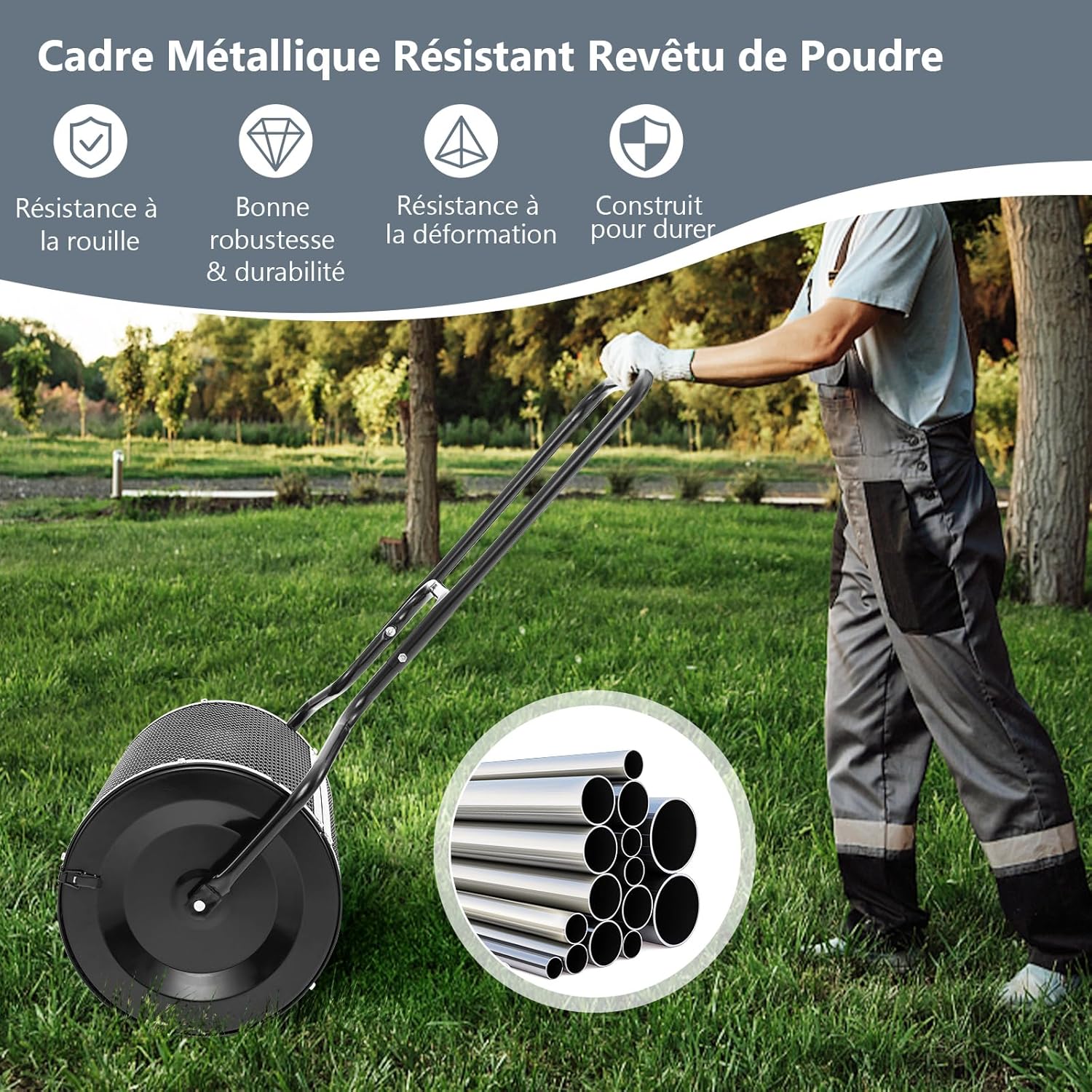 Spandiconcime a Rullo, Rullo da Giardino con Impugnatura Pratica Chiusure Laterali e Rete in Metallo per Concimazione e Semina, Spandiconcime - 8