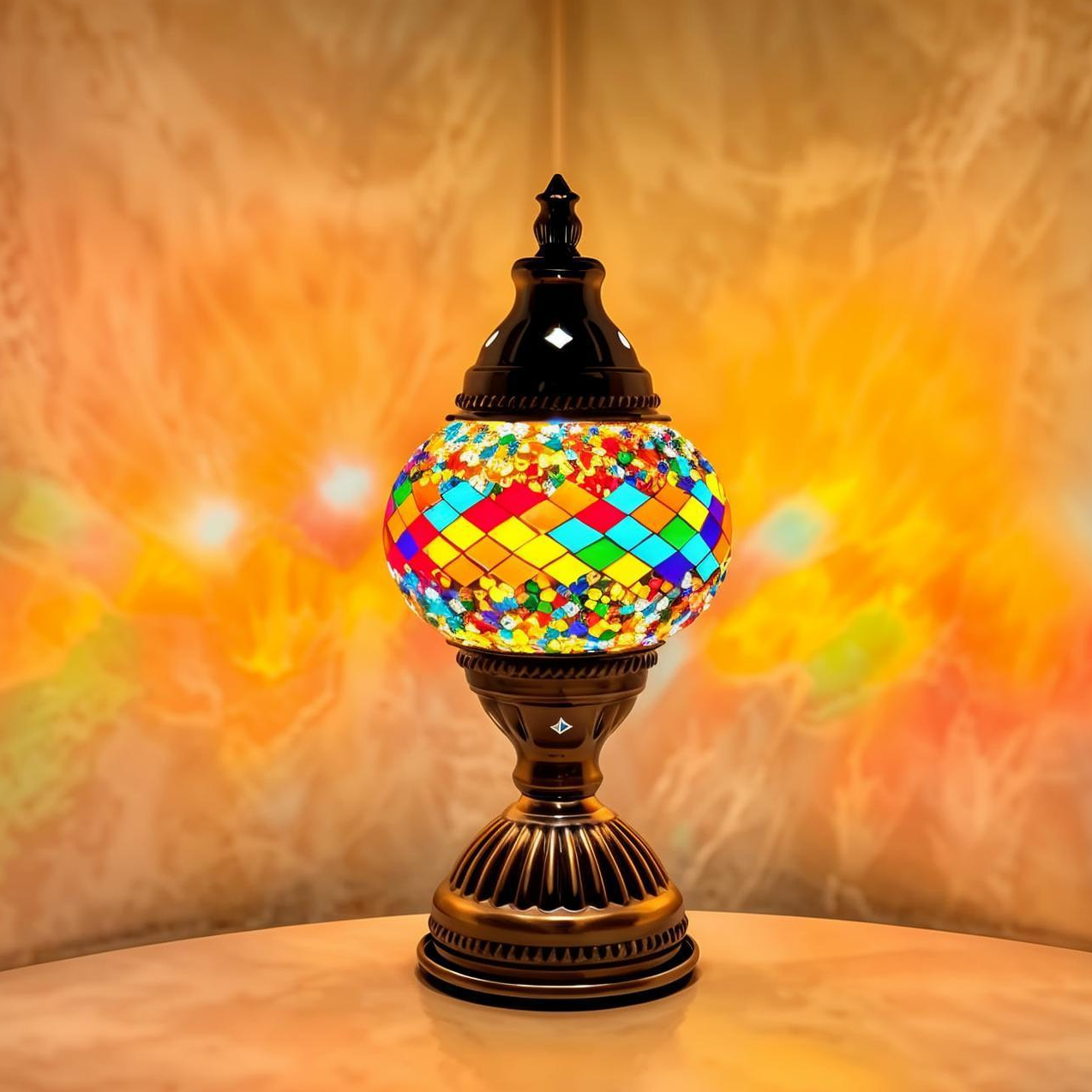 Orange table Lampe turque, lampe de table mosaïque col de cygne, petite