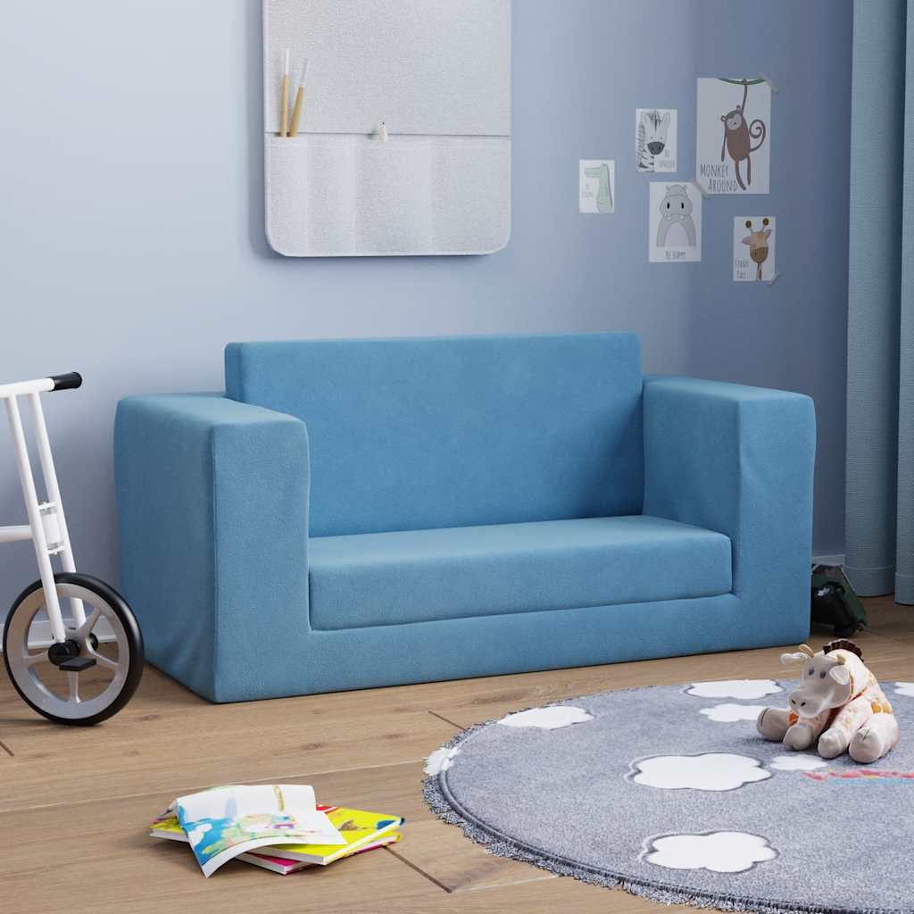 VIDAXL - Divano Per Bambini Blu In Morbido Peluche - 5
