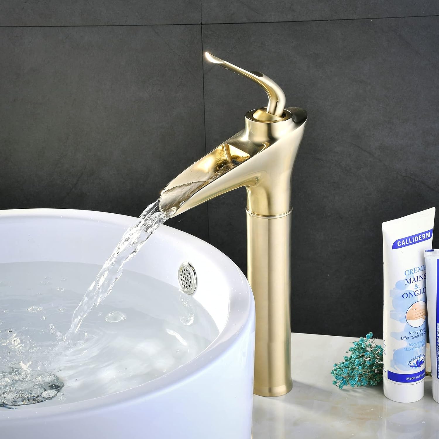 Rubinetto Lavabo A Cascata Alta In Ottone Antico Con Tubi Flessibili Inclusi - Monocomando - 3