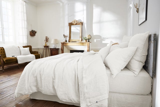 Drap plat 240 x 300 cm lin lavé soline craie Blanc