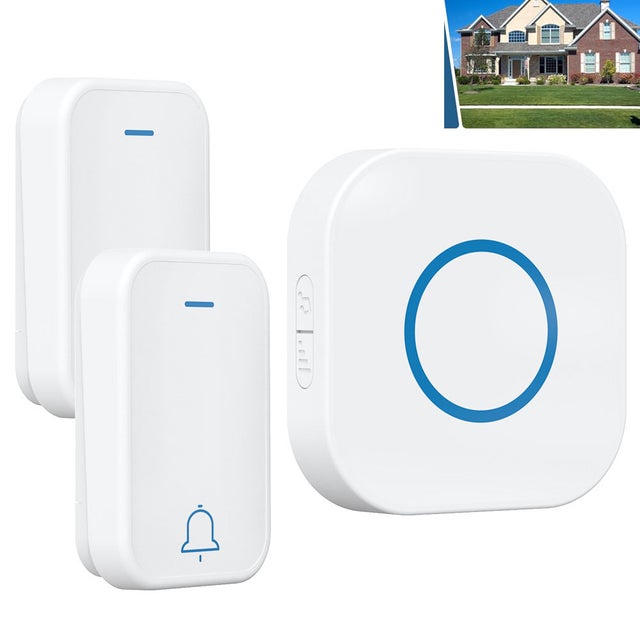 Campanello bianco e wireless, campanello wireless impermeabile IP44, portata 350 metri, 38 melodie, 4 livelli di volume,2 trasmettitore + 1 ricevitore