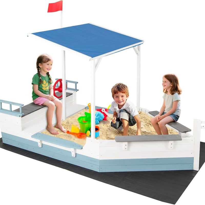 Piaskownica dla Dzieci z Drewna Jodłowego, Wyściółka, Siedziska, Duża Przestrzeń do Zabawy, Domek do Zabawy dla Dzieci w Wieku od 3 do 8 Lat