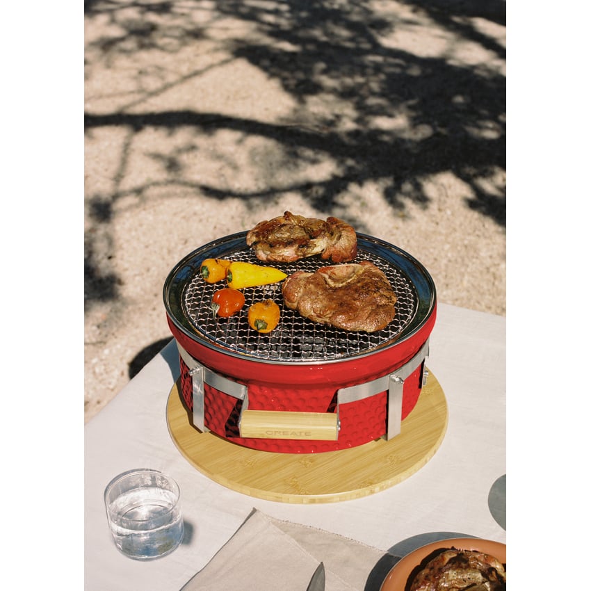 CREATE - BBQ KAMADO HIBACHI - Grill okrągły z funkcją barbecue i płytą - Rouge
