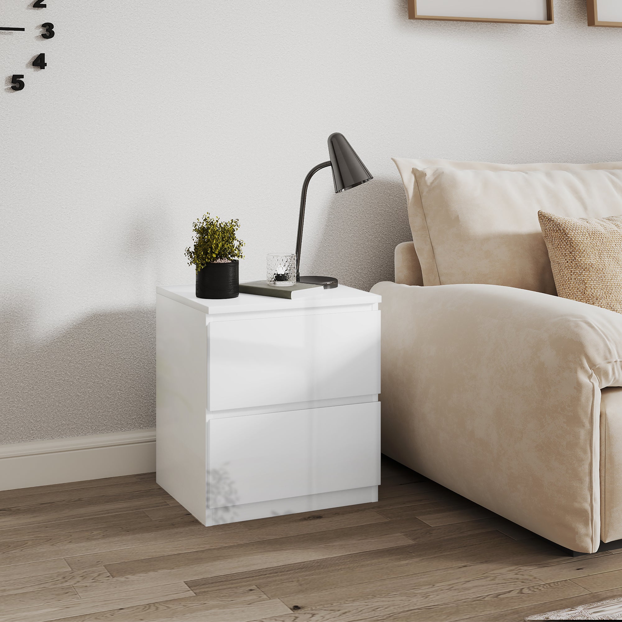 Homcom Mesita De Noche Melamina De Madera Brillante 40X34x45 Cm Blanco , Leroy Merlin