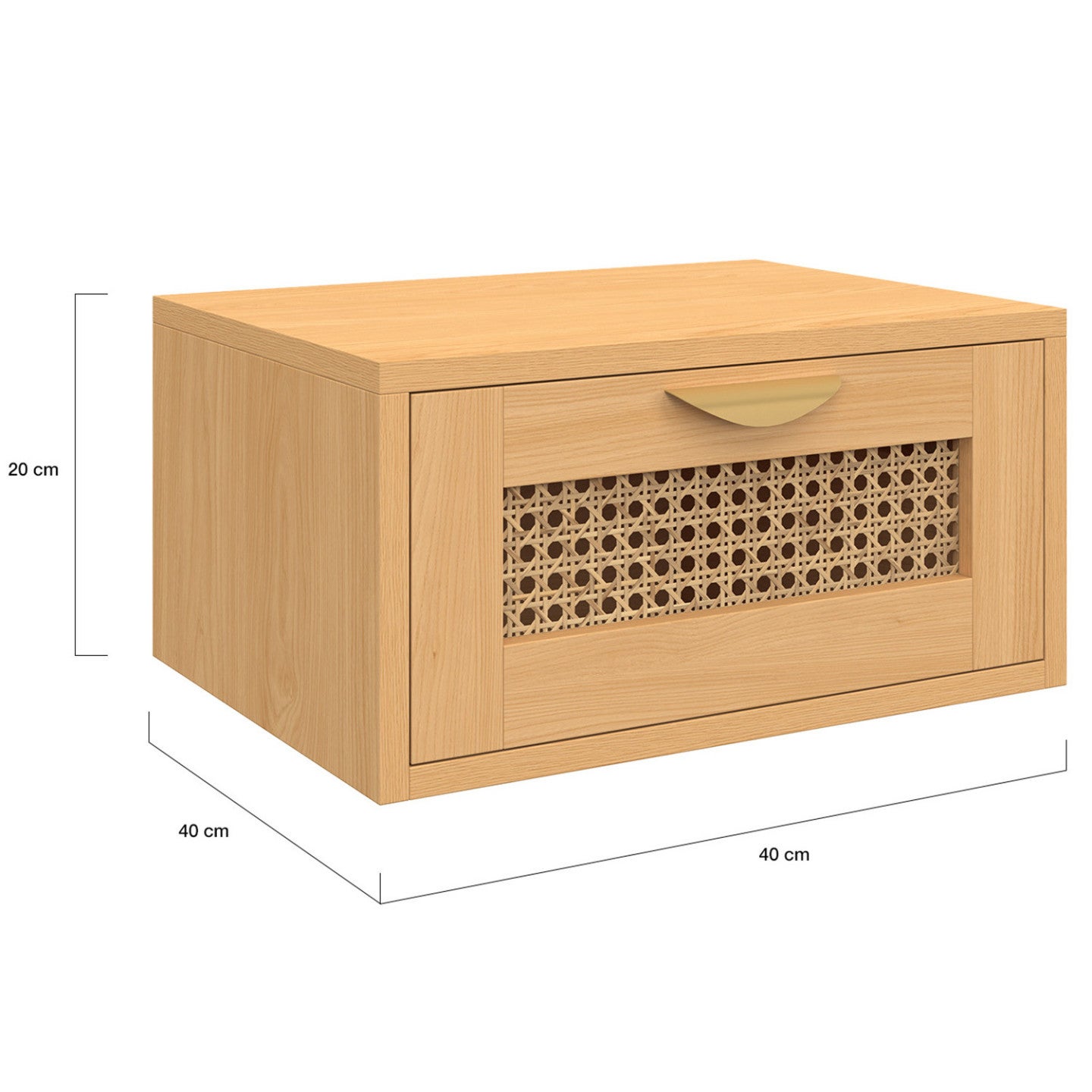 Lot de 2 tables de chevet murales EDHEN 1 tiroir étagère suspendue cannage et bois - 4