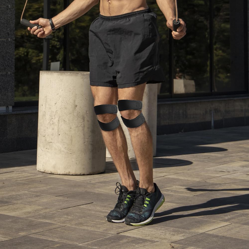 Lot de 2 genouillères réglables – Genouillère pour l'arthrose – Genouillère orthopédique pour coureurs et joueurs de tennis (Gris, Noir) - 7